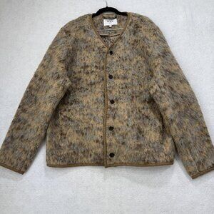 Wax London Jacket Mens Large Brown Gray Fuzzy Wool Blend Button Up Vintage Style